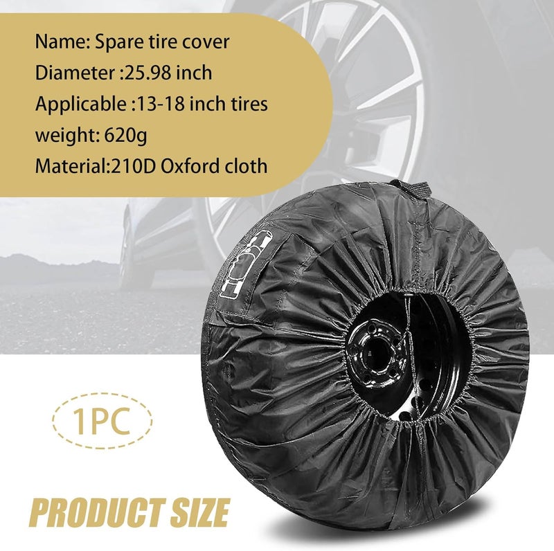 waswale 1 PC Car Tire Protector, 25.98" 190T Oxford Cloth Sun Dustproof 13"-18" Spare Tire Storage Bag with Handle, Four Seasons Universal Portable Anti-Scratch Accessories for Cars (Black #S) - Image 2